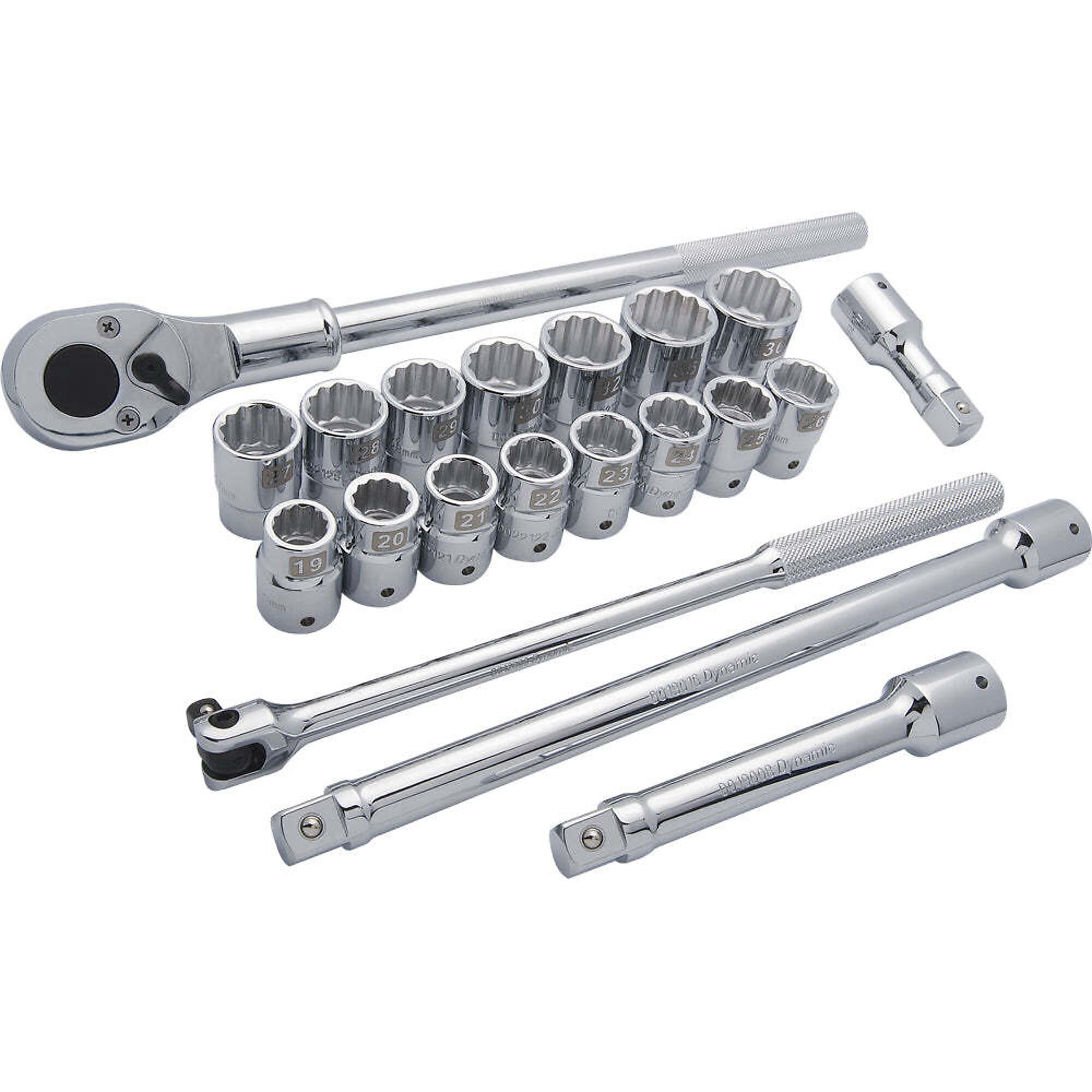 Dynamic Tools 3/4" Drive 20 Piece 12 Point, Standard Length, Metric Socket Set, 19mm - 36mm